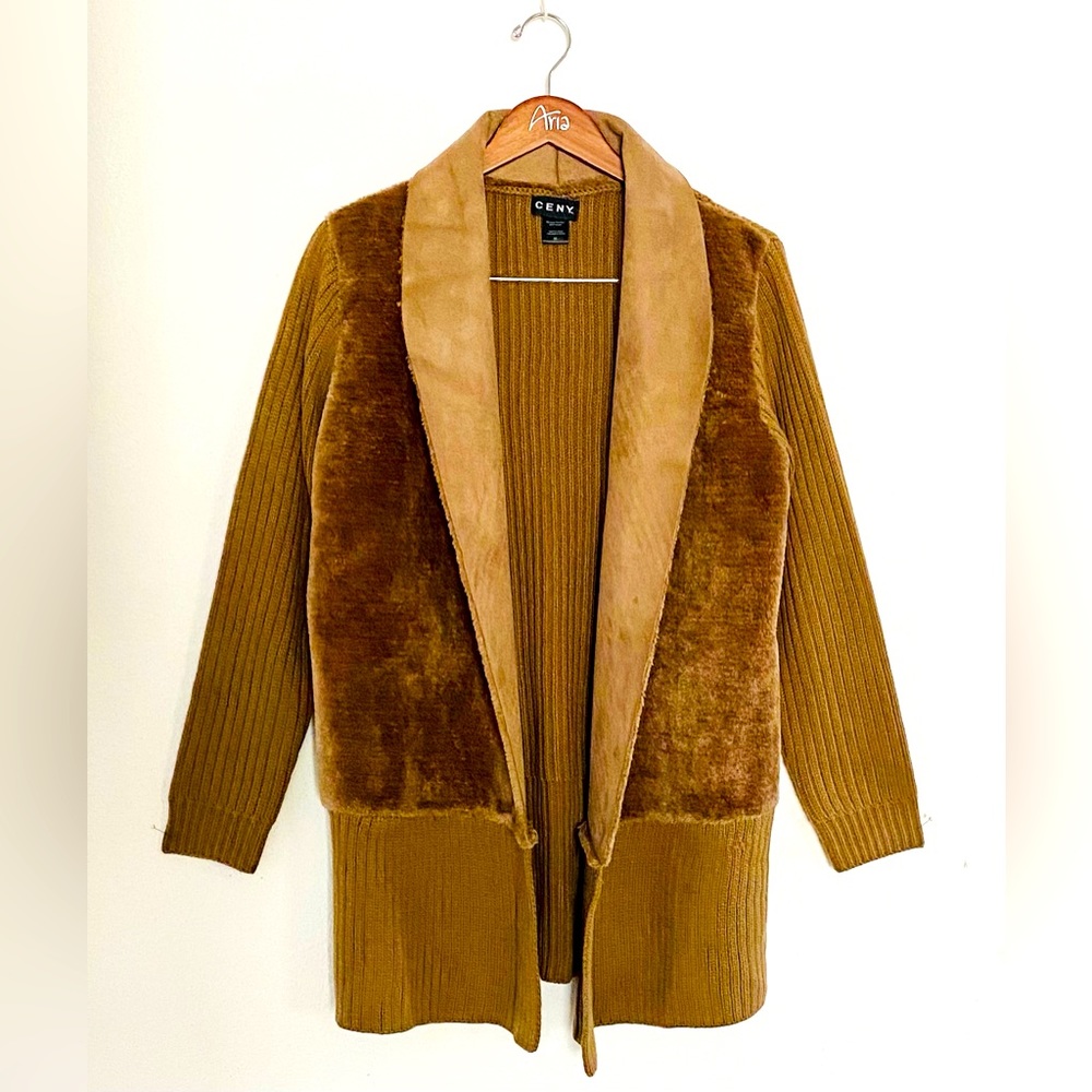 CENY Womens Faux Fur Knit Cardigan